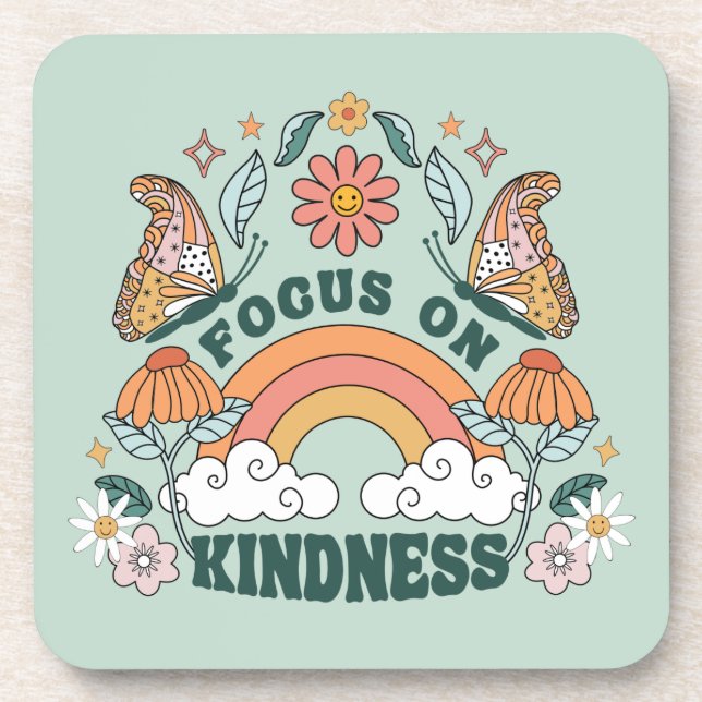 Fokus auf Kindness Groovy Graphic Getränkeuntersetzer (Vorderseite)
