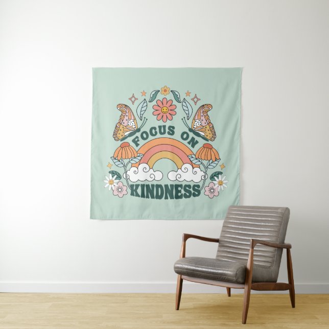 Fokus auf Kindness Groovy Graphic Wandteppich (Beispiel)