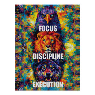Fokus Disziplin Ausführung Adler Löwe Wolf Motivat Poster