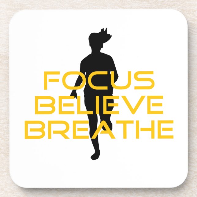 Fokus glaubt Breathe Gelbe Running Fitness Getränkeuntersetzer (Vorderseite)