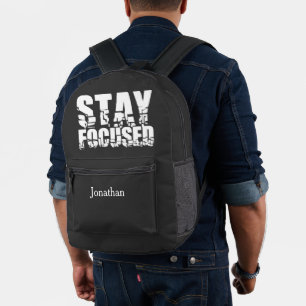 Fokussiert bleibe Motivierend Satz mit weißem Te Bedruckter Rucksack