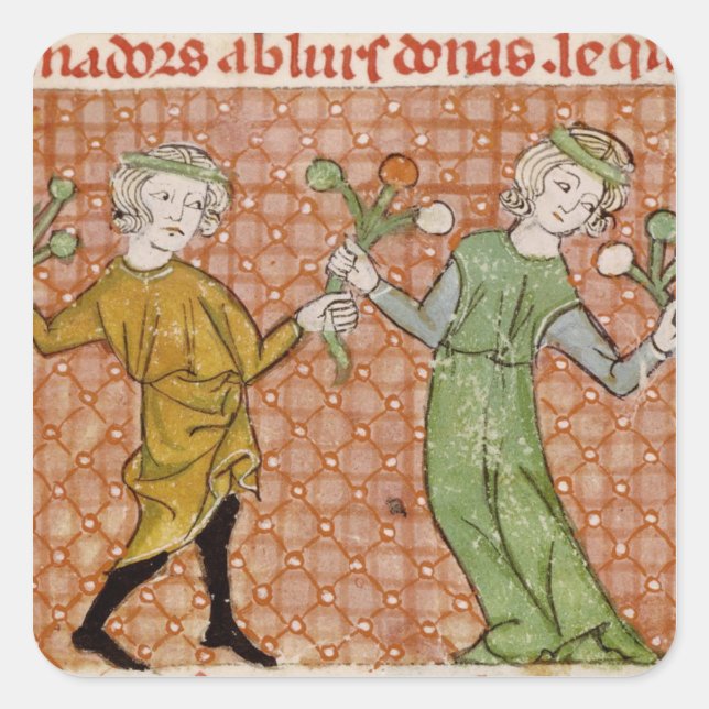 Fol.215v Die Versuchung: Ein tanzendes Paar Quadratischer Aufkleber (Vorderseite)