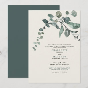 Folage Aquamarin & Cream Wedding Bride Partys Einladung