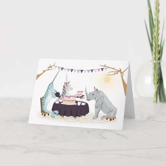 Folded Greeting Card 'Unicorn Tea Party' Karte (Vorderseite)
