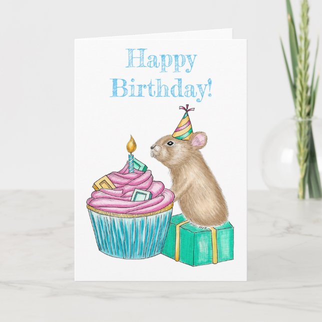 Folded Pika Happy Birthday Cupcake Card Dankeskarte (Vorderseite)