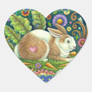 FOLGE ART RABBIT & BLUEBIRD IN SECRET GARDEN Herz-Aufkleber