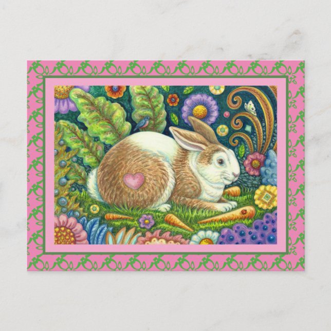 FOLGE ART RABBIT, BLUEBIRD, WHIMSICAL SECRET GARDE POSTKARTE (Vorderseite)