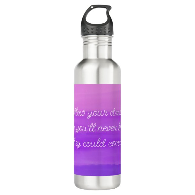 "Folge deinen Träumen" inspirierend lila Wasserfla Edelstahlflasche (Vorderseite)