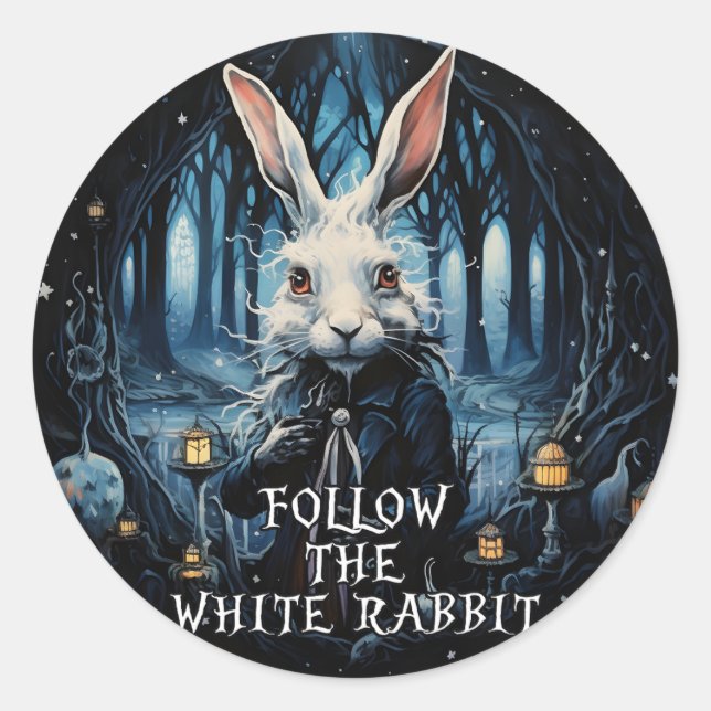 Folgen Sie der White Kanbit Alice im Wunderland Runder Aufkleber (Vorderseite)