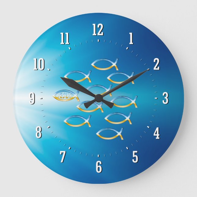 Folgen Sie ihm | christliche Fisch-Symbol-Wand-Uhr Große Wanduhr (Vorderseite)