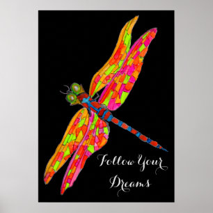 Folgen Sie Ihrem Träumslogan Dragonfly Aquarell Poster