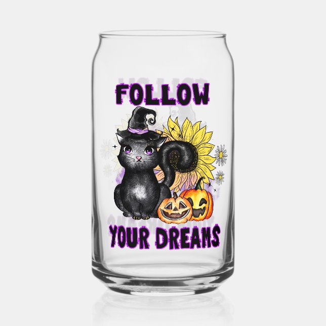 Folgen Sie Ihren Träumen - Black Cat Jack-O-Lanter Dosenglas (Vorderseite)