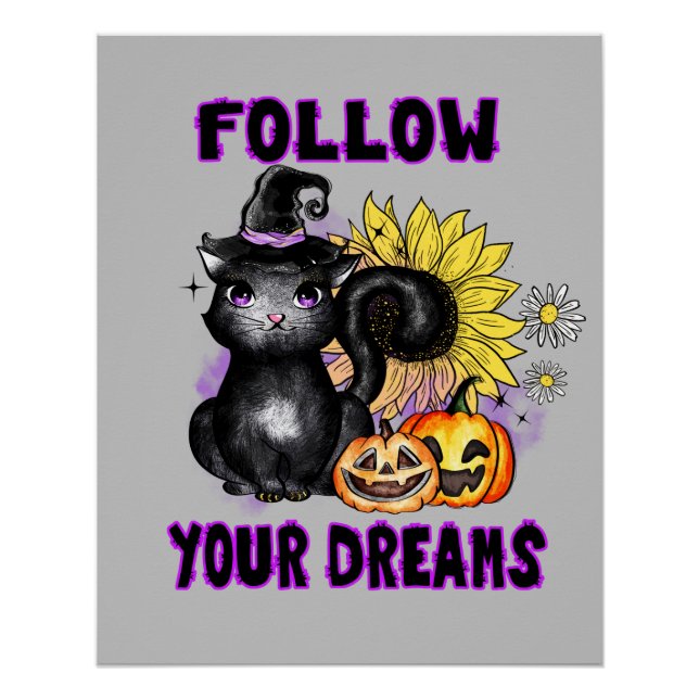 Folgen Sie Ihren Träumen - Black Cat Jack-O-Lanter Poster (Vorderseite)