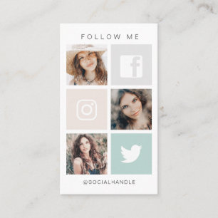 Folgen Sie Me Social Media Square Grid-FotoCollage Visitenkarte