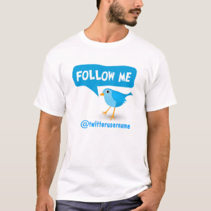 Folgen Sie mir Twitter Niedlich Little Cartoon Blu T-Shirt