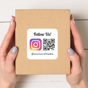 Folgen Sie uns auf Instagram Social Media QR Code  Quadratischer Aufkleber