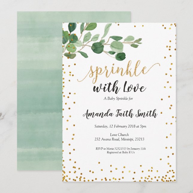 Foliage Baby Sprinkle Card Einladung botanisch (Vorne/Hinten)