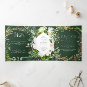 Foliage + Blumenhochzeit und Einzelheiten Dreifach Gefaltete Einladung
