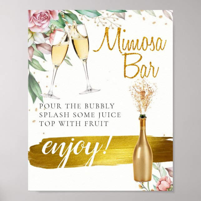 Foliage Blush Bridal Brunch Mimosa Bar Sign Poster (Vorne)