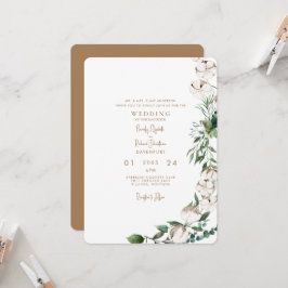 Foliage & Cotton Modern Gold Rounded Wedding Einladung