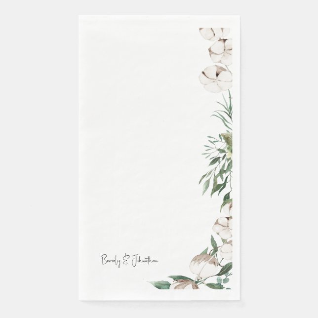 Foliage & Cotton Wedding Couple Names Serviette (Vorderseite)