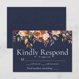 Foliage d'automne Floral Navy Blue Wedding Carte R