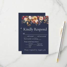 Foliage d'automne Floral Navy Blue Wedding RSVP