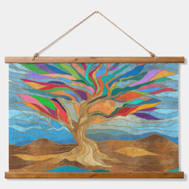Foliage Fantasy Mosaik Tree Wandteppich Mit Holzrahmen (Vorne)