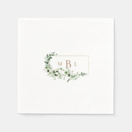Foliage & Gold Monogramm Weißer eleganter Cocktail Serviette