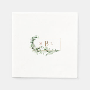Foliage & Gold Monogramm Weißer eleganter Cocktail Serviette