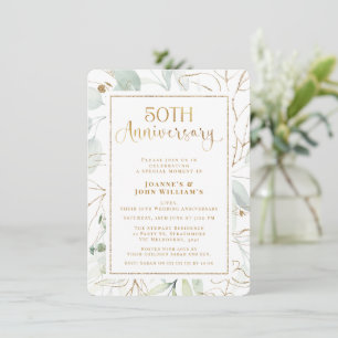 Foliage Gold Script 50. Hochzeitstag Einladung
