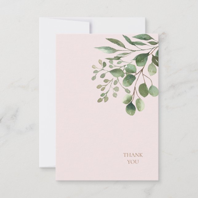 Foliage Gold Text Blush Wedding Vielen Dank Dankeskarte (Vorderseite)