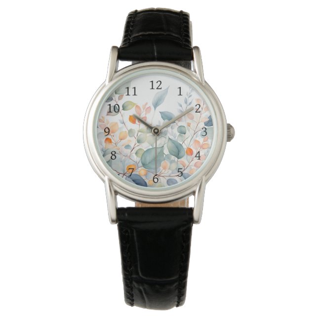 Foliage Green Blue Orange Leaves Armbanduhr (Vorderseite)