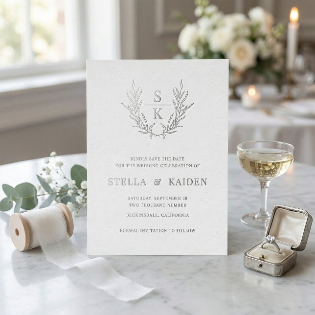 Foliage Leaf Line Art Moderne Hochzeit retten das  Folieneinladung (Von Creator hochgeladen)