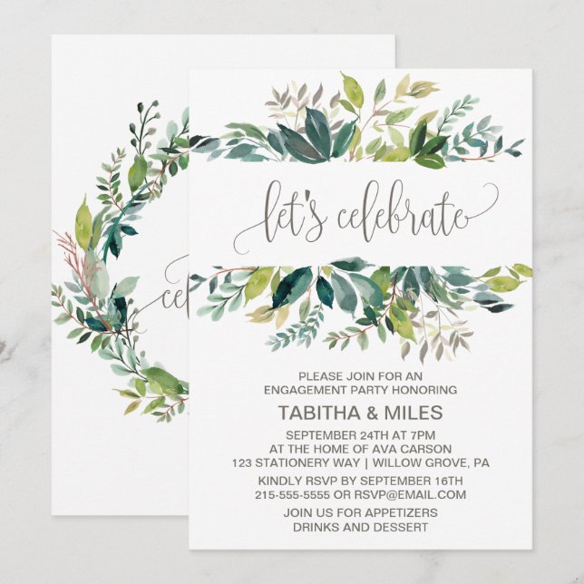 Foliage Let's Celebrate Engagement Party Einladung (Vorne/Hinten)