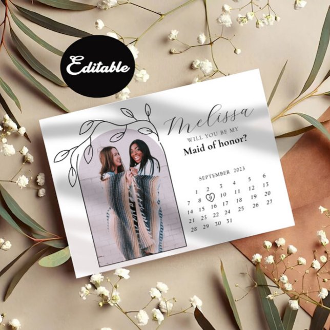 Foliage Modern Arch Bridesmaid Vorschlagskarte Einladung (Von Creator hochgeladen)