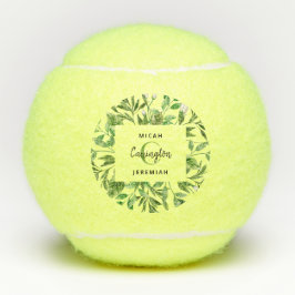 Foliage Monogram Wedding Gift Names Custom Tennisbälle
