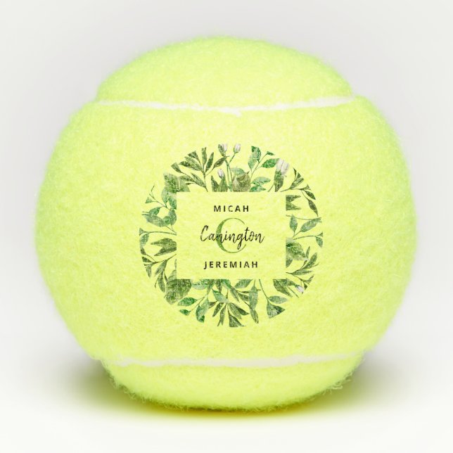 Foliage Monogram Wedding Gift Names Custom Tennisbälle (Vorderseite)