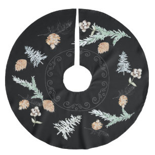 Foliage & Pine Cone Black Tree Skirt Polyester Weihnachtsbaumdecke
