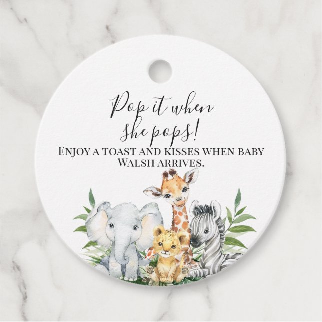 Foliage Safari Animals Baby Dusche Pop It Geschenkanhänger (Vorderseite)