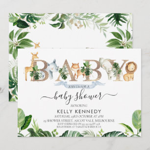 Foliage Safari Animaux Word Baby shower Invitation