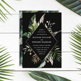 Foliage tropical sauvage Mariage Invitation noire