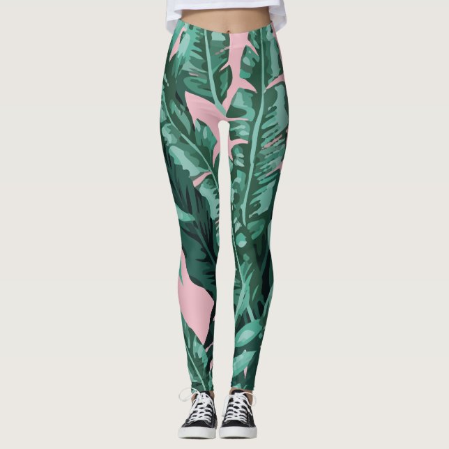 Foliage tropischer Pflanze Leggings (Vorderseite)