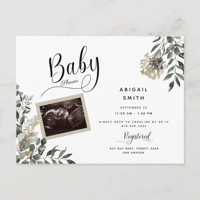 Foliage Ultrasound Neutral Fall Babydusche Einladungspostkarte (Vorderseite)