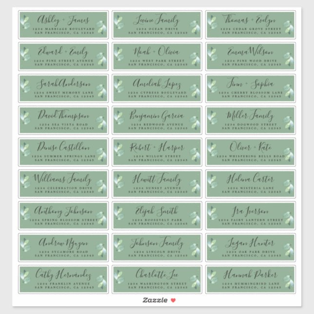 Foliage Vert Mariage Étiquette de adresse invité (Feuille)