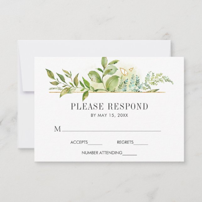 Foliage vert sauvage Aquarelle Mariage RSVP (Devant)