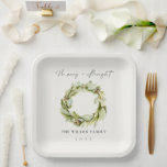 Foliage Winter Wreath Merry & Bright Christmas Pappteller<br><div class="desc">Wenn Sie weitere Anpassungen benötigen,  schreiben Sie mir bitte an yellowfebstudio@gmail.com.</div>