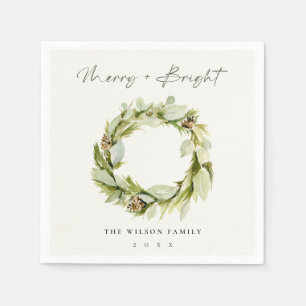 Foliage Winter Wreath Merry & Bright Christmas Serviette