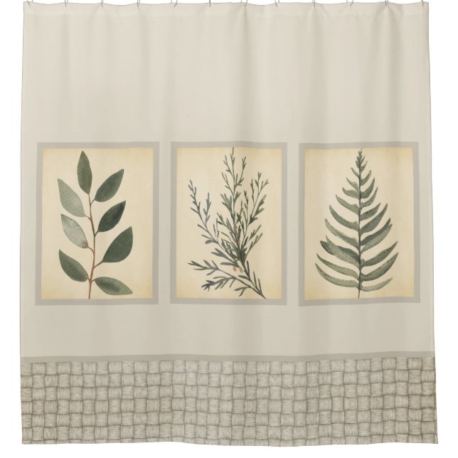 Foliage Woven Edge Neutral Beige Duschvorhang (Vorderseite)