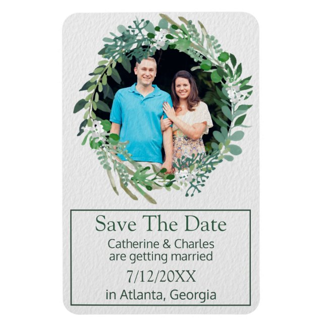 Foliage Wreath Wedding Save the Date Magnet (Vertikal)